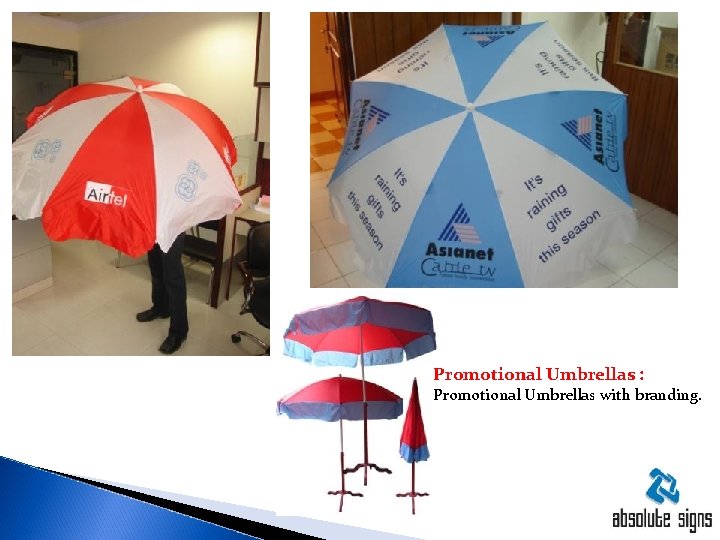 Promotional Umbrellas : Promotional Umbrellas with branding. 