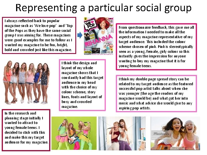 Representing a particular social group I always reflected back to popular magazine such as