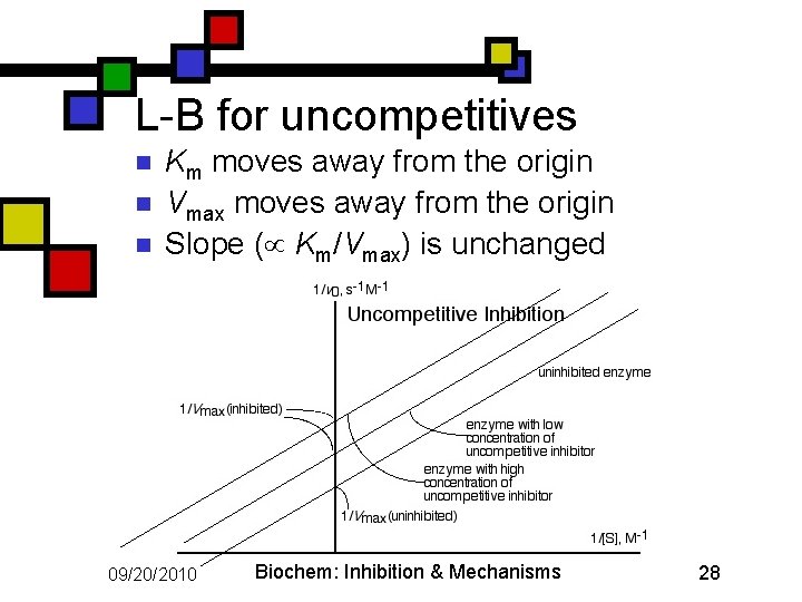 L-B for uncompetitives n n n Km moves away from the origin Vmax moves