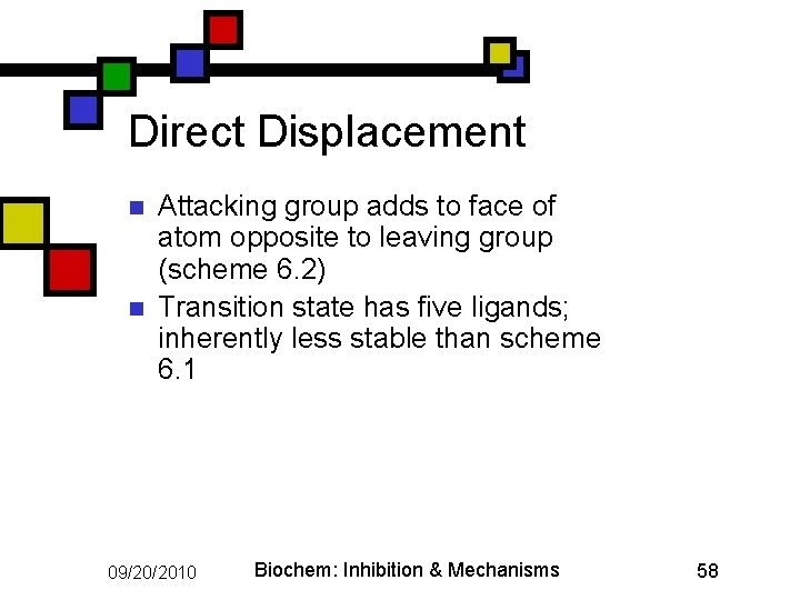 Direct Displacement n n Attacking group adds to face of atom opposite to leaving