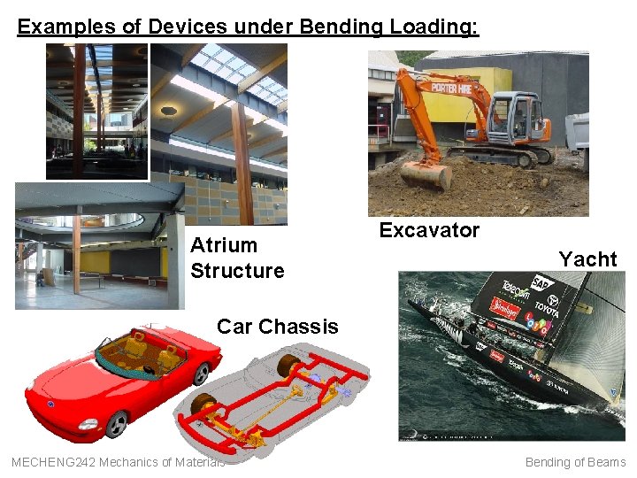 Examples of Devices under Bending Loading: Atrium Structure Excavator Yacht Car Chassis MECHENG 242