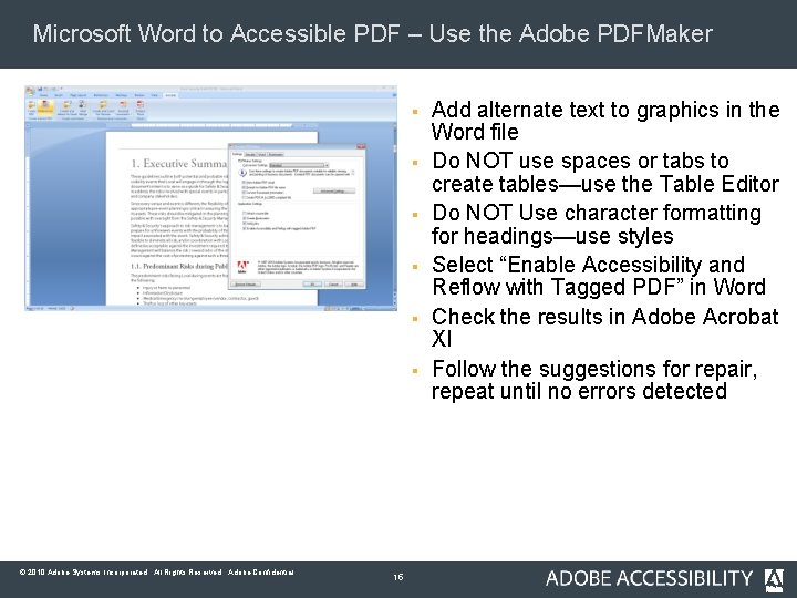 Microsoft Word to Accessible PDF – Use the Adobe PDFMaker § § § ©