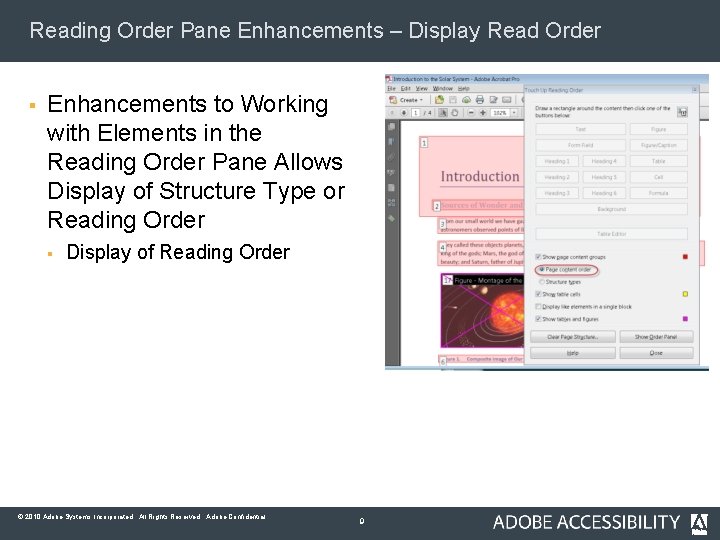 Reading Order Pane Enhancements – Display Read Order § Enhancements to Working with Elements