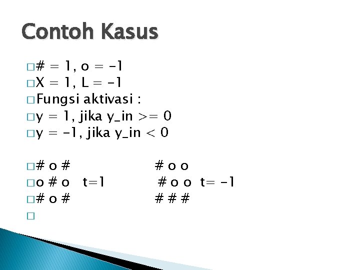 Contoh Kasus �# = 1, o = -1 � X = 1, L =