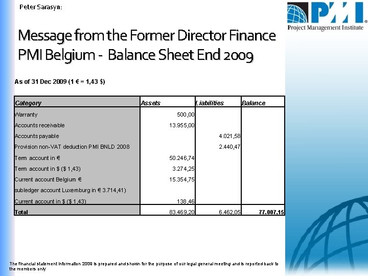 Peter Sarasyn: Message from the Former Director Finance PMI Belgium - Balance Sheet End