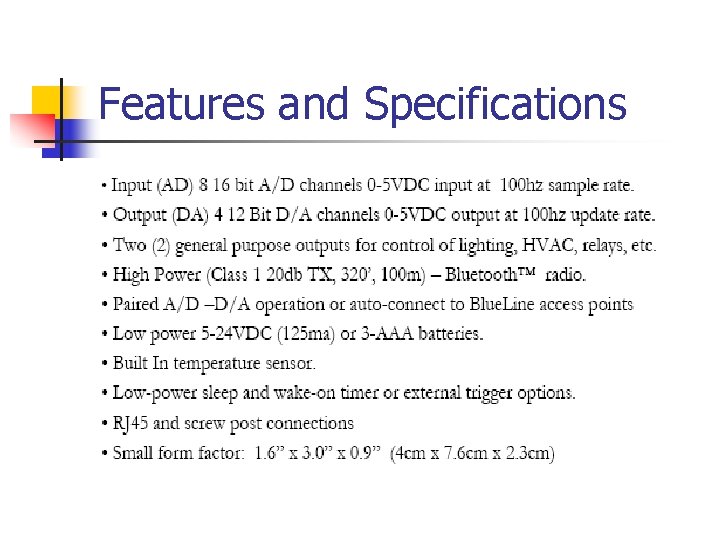 Features and Specifications 