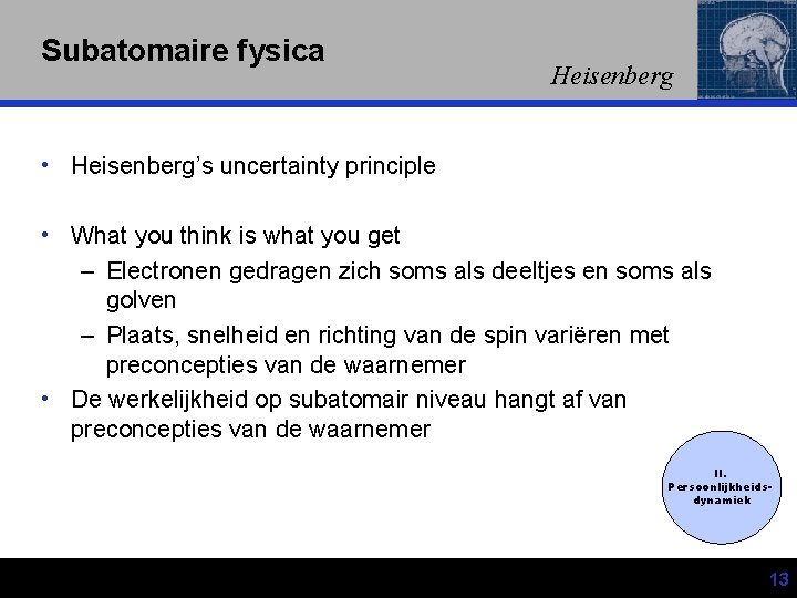 Subatomaire fysica Heisenberg • Heisenberg’s uncertainty principle • What you think is what you