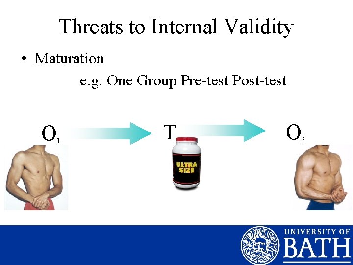 Threats to Internal Validity • Maturation e. g. One Group Pre-test Post-test O 1