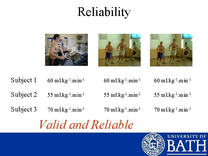 Reliability Subject 1 60 ml. kg-1. min-1 Subject 2 55 ml. kg-1. min-1 Subject