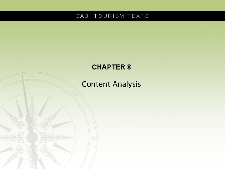 CABI TOURISM TEXTS CHAPTER 8 Content Analysis 