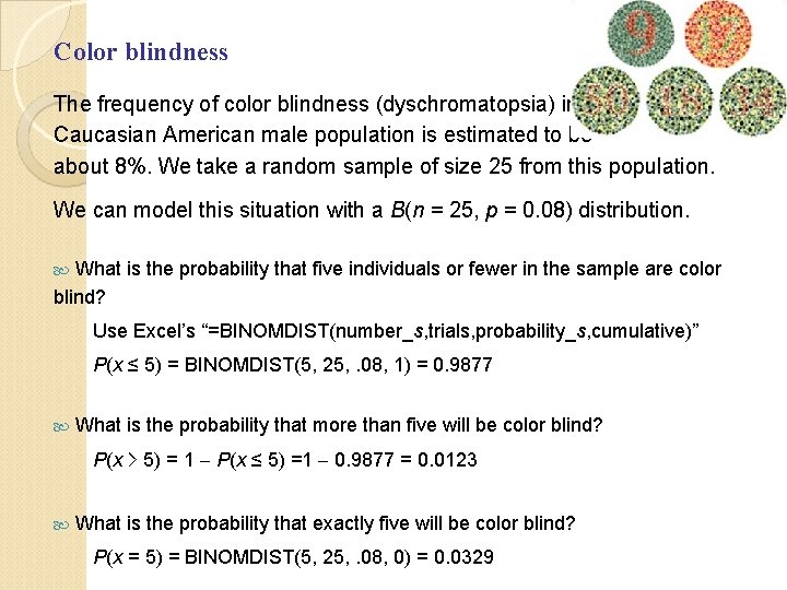 Color blindness The frequency of color blindness (dyschromatopsia) in the Caucasian American male population