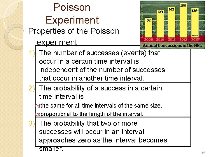 Poisson Experiment ◦ Properties of the Poisson experiment 1) The number of successes (events)