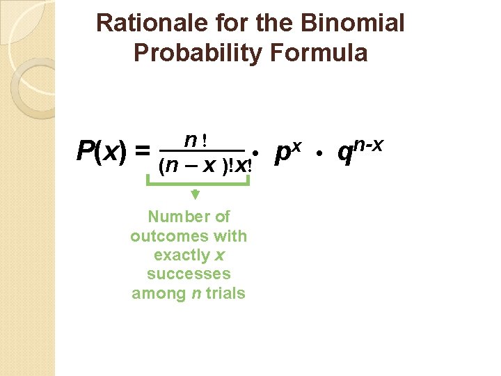 Rationale for the Binomial Probability Formula P(x) = n! • (n – x )!x!