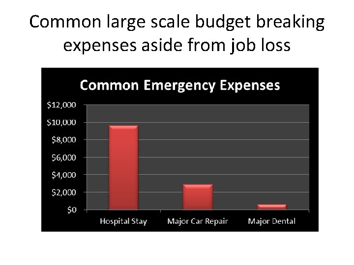 Common large scale budget breaking expenses aside from job loss 