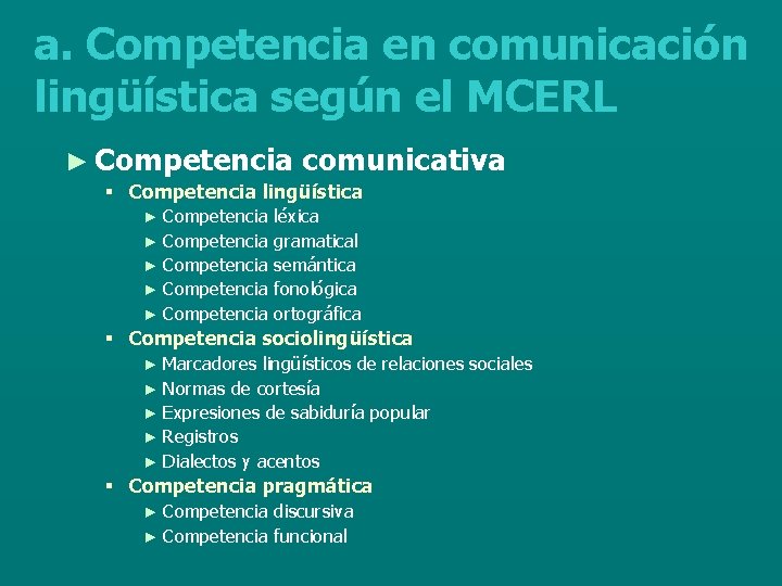 a. Competencia en comunicación lingüística según el MCERL ► Competencia comunicativa § Competencia lingüística