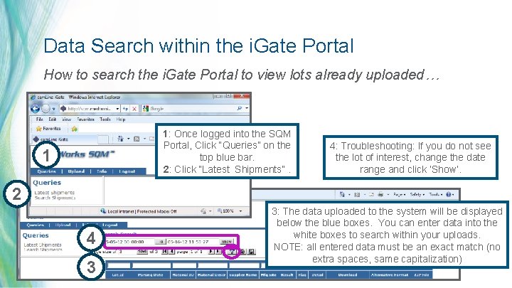 Data Search within the i. Gate Portal How to search the i. Gate Portal