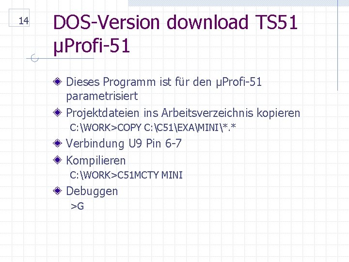 14 DOS-Version download TS 51 µProfi-51 Dieses Programm ist für den µProfi-51 parametrisiert Projektdateien