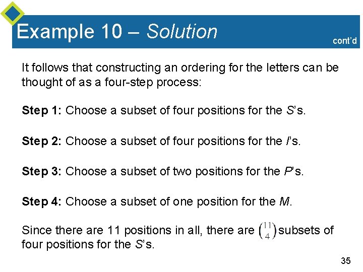 Example 10 – Solution cont’d It follows that constructing an ordering for the letters