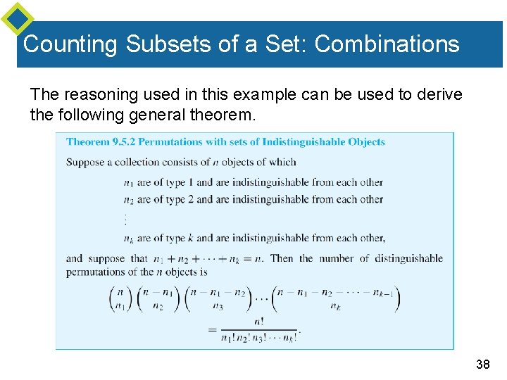 Counting Subsets of a Set: Combinations The reasoning used in this example can be