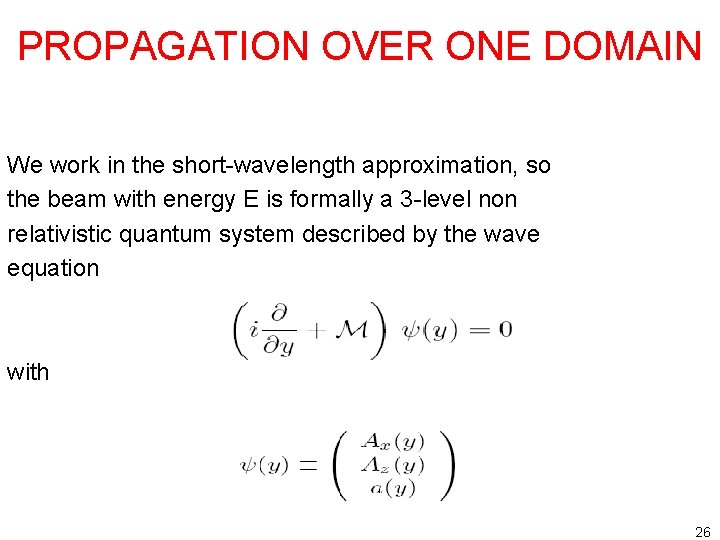 PROPAGATION OVER ONE DOMAIN We work in the short-wavelength approximation, so the beam with