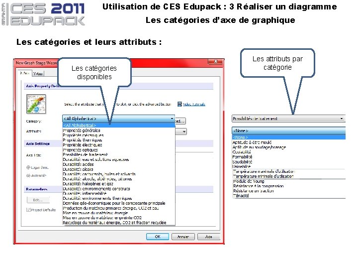 Utilisation de CES Edupack : 3 Réaliser un diagramme Les catégories d’axe de graphique