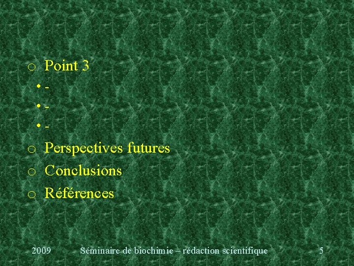 o Point 3 • • • - o Perspectives futures o Conclusions o Références