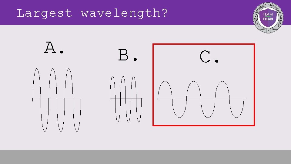 Largest wavelength? A. B. C. 