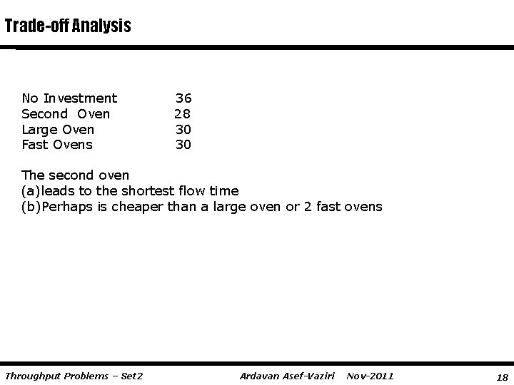 Trade-off Analysis No Investment Second Oven Large Oven Fast Ovens 36 28 30 30