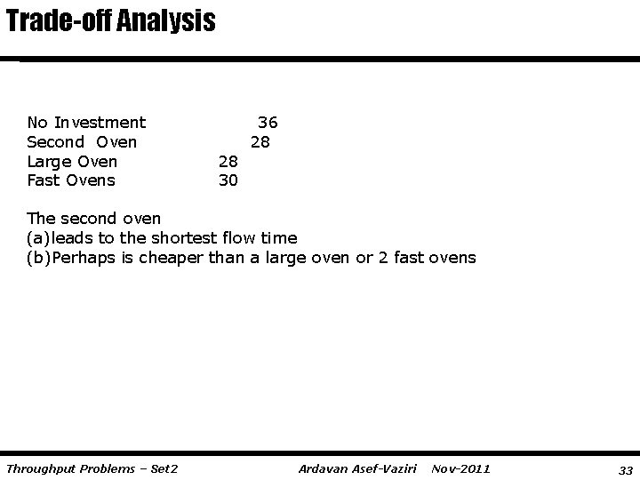 Trade-off Analysis No Investment Second Oven Large Oven Fast Ovens 28 30 36 28