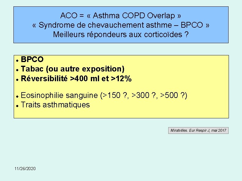 ACO = « Asthma COPD Overlap » « Syndrome de chevauchement asthme – BPCO