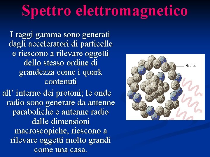 Spettro elettromagnetico I raggi gamma sono generati dagli acceleratori di particelle e riescono a