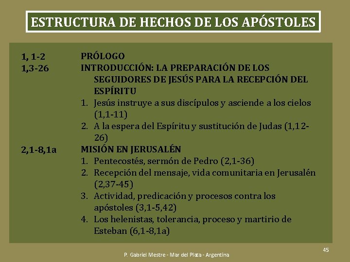 ESTRUCTURA DE HECHOS DE LOS APÓSTOLES 1, 1 -2 1, 3 -26 2, 1