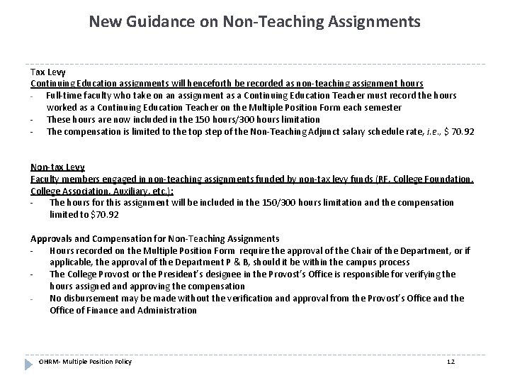 New Guidance on Non-Teaching Assignments Tax Levy Continuing Education assignments will henceforth be recorded