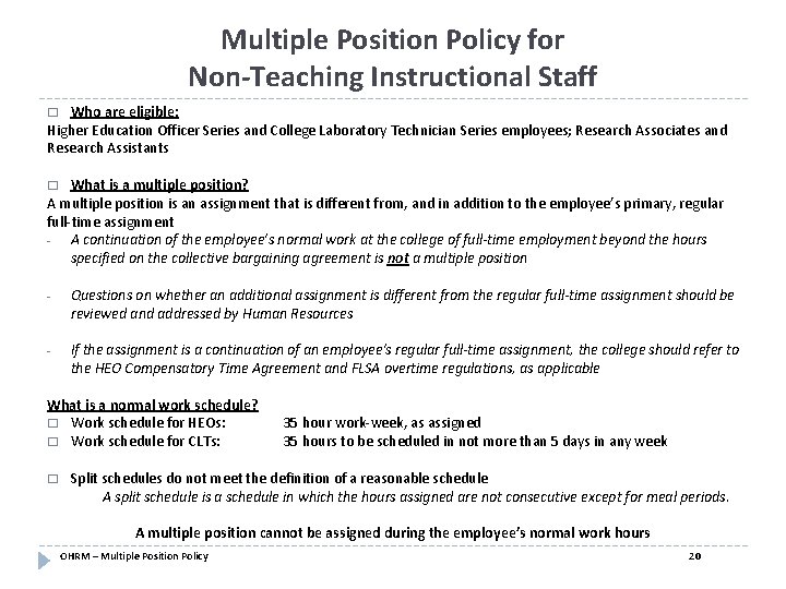 Multiple Position Policy for Non-Teaching Instructional Staff Who are eligible: Higher Education Officer Series