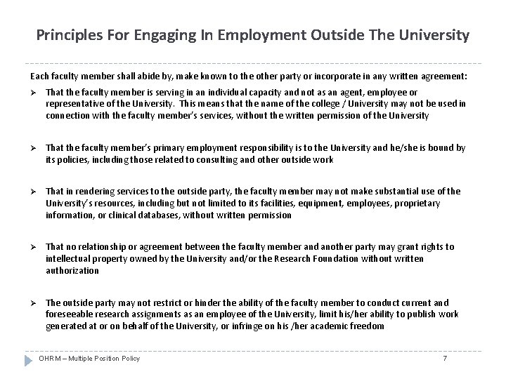 Principles For Engaging In Employment Outside The University Each faculty member shall abide by,