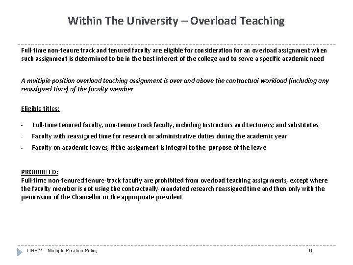 Within The University – Overload Teaching Full-time non-tenure track and tenured faculty are eligible