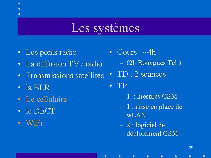 Les systèmes • • Les ponts radio • Cours : ~4 h – (2