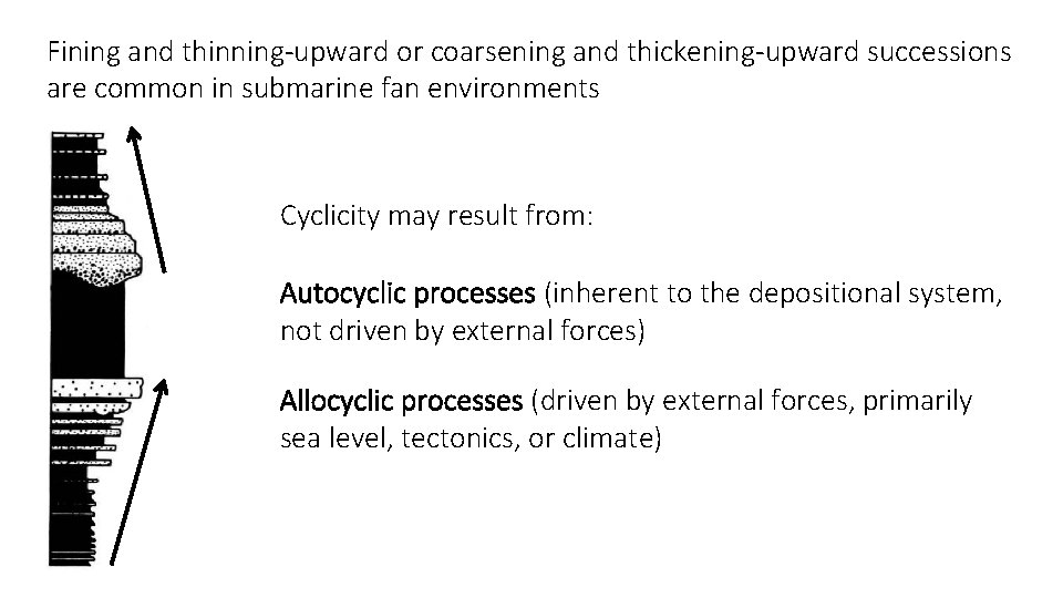 Fining and thinning-upward or coarsening and thickening-upward successions are common in submarine fan environments