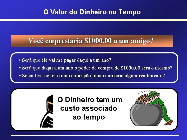 O Valor do Dinheiro no Tempo Você emprestaria $1000, 00 a um amigo? •