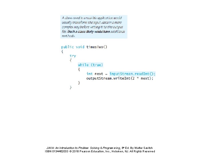 JAVA: An Introduction to Problem Solving & Programming, 8 th Ed. By Walter Savitch JAVA: An Introduction to Problem Solving & Programming, 8 th Ed. By Walter Savitch