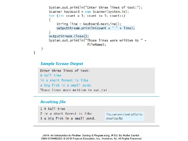 JAVA: An Introduction to Problem Solving & Programming, 8 th Ed. By Walter Savitch