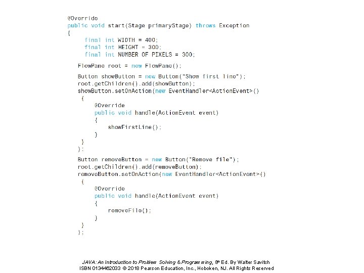 JAVA: An Introduction to Problem Solving & Programming, 8 th Ed. By Walter Savitch