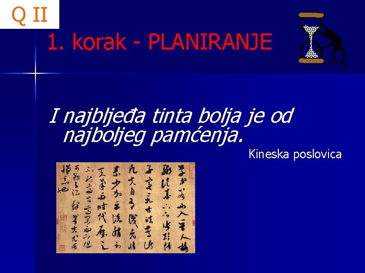 Q II 1. korak - PLANIRANJE I najbljeđa tinta bolja je od najboljeg pamćenja.