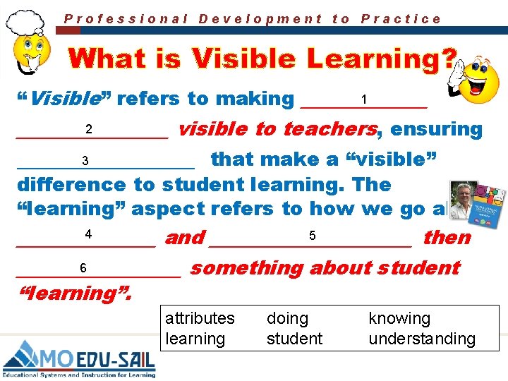 Professional Development to Practice What is Visible Learning? 1 “Visible” refers to making _____