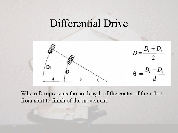 Differential Drive Where D represents the arc length of the center of the robot Differential Drive Where D represents the arc length of the center of the robot