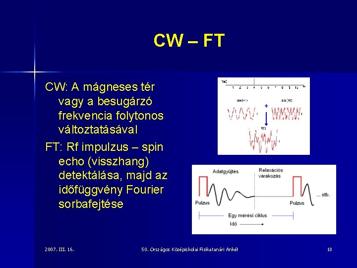 CW – FT CW: A mágneses tér vagy a besugárzó frekvencia folytonos változtatásával FT:
