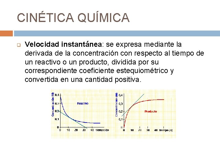 CINÉTICA QUÍMICA q Velocidad instantánea: se expresa mediante la derivada de la concentración con