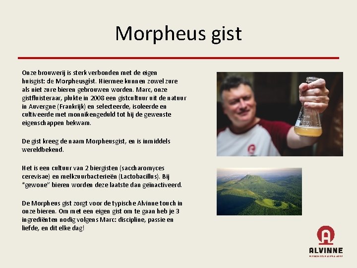 Morpheus gist Onze brouwerij is sterk verbonden met de eigen huisgist: de Morpheusgist. Hiermee