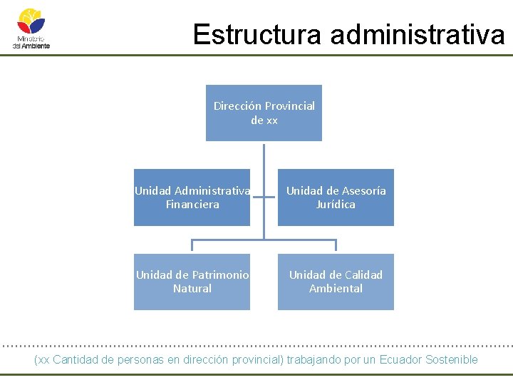 Estructura administrativa Dirección Provincial de xx Unidad Administrativa Financiera Unidad de Asesoría Jurídica Unidad