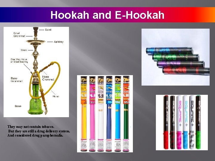 Hookah and E-Hookah They may not contain tobacco. But they are still a drug